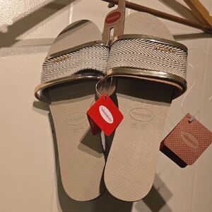 Havaianas Gold and White Sandals
